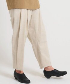 muuc 〈軽やかな尾州産リネンウール〉スラックスパンツ  　ロングシーズン 秋冬春 後ろウエストゴム有り ゆったりシルエット セットアップ可能  裏地有り