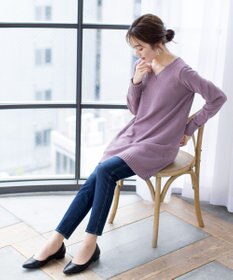 Tiaclasse L 【洗える】Vネックリブニットチュニック