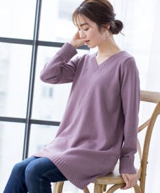 Tiaclasse L 【洗える】Vネックリブニットチュニック
