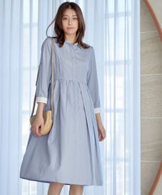 Tiaclasse L 【洗える】パール釦フレアシャツワンピース