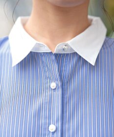 Tiaclasse L 【洗える】パール釦フレアシャツワンピース