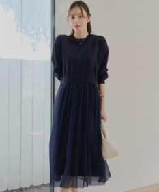 Tiaclasse 【洗える】チュールレースドッキングワンピース