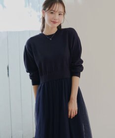 Tiaclasse 【洗える】チュールレースドッキングワンピース