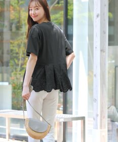 Tiaclasse 【洗える】刺繍レースドッキングカットソートップス