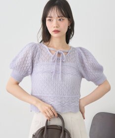 earth music&ecology キャットヤーン透かし編みニットプルオーバー