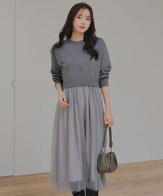 Tiaclasse 【洗える】チュールレースドッキングワンピース