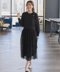 Tiaclasse 【洗える】チュールレースドッキングワンピース