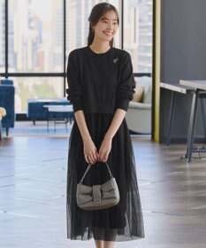 Tiaclasse 【洗える】チュールレースドッキングワンピース