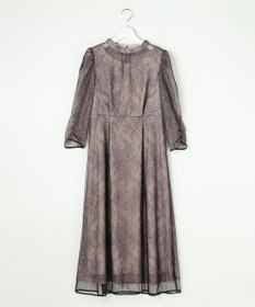 ANY SIS 【Lily Calin】バイカラードットチュール ドレス ローズグレー×ブラックレース