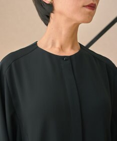 muuc ブラックフォーマルドレス〈礼服・ 喪服・日本製・オールシーズン〉〈上品なAライン・袖口ゴム・体型カバー・美しい落ち感〉〈冠婚葬祭・卒入学・日常着・前開き羽織り〉
