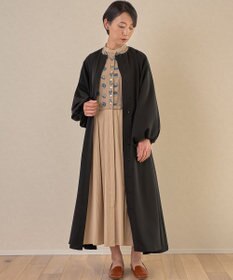 muuc ブラックフォーマルドレス〈礼服・ 喪服・日本製・オールシーズン〉〈上品なAライン・袖口ゴム・体型カバー・美しい落ち感〉〈冠婚葬祭・卒入学・日常着・前開き羽織り〉