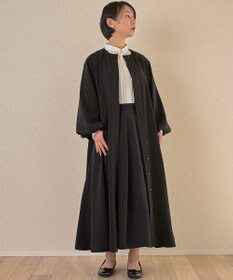muuc ブラックフォーマルドレス〈礼服・ 喪服・日本製・オールシーズン〉〈上品なAライン・袖口ゴム・体型カバー・美しい落ち感〉〈冠婚葬祭・卒入学・日常着・前開き羽織り〉
