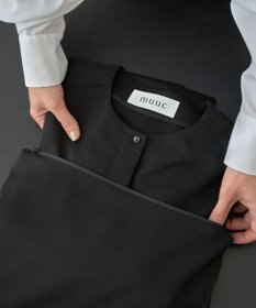muuc ブラックフォーマルドレス〈礼服・ 喪服・日本製・オールシーズン〉〈上品なAライン・袖口ゴム・体型カバー・美しい落ち感〉〈冠婚葬祭・卒入学・日常着・前開き羽織り〉