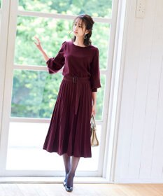 Tiaclasse 【洗える】1枚で着映えするパフ袖プリーツニットワンピース