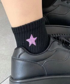 WEGO モチーフ刺繍アンクル底パイルソックス