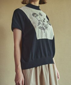 muuc ポピー刺繍フレンチスリーブプルオーバー〈日本製・高級綿100%の光沢と柔らかさ〉〈繊細な花刺繍〉〈大人の夏ニット〉〈ゆったりフリーサイズ〉