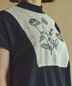 muuc ポピー刺繍フレンチスリーブプルオーバー〈日本製・高級綿100%の光沢と柔らかさ〉〈繊細な花刺繍〉〈大人の夏ニット〉〈ゆったりフリーサイズ〉