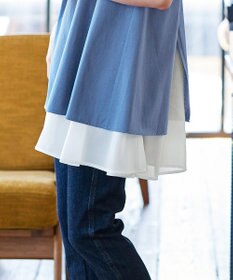 Tiaclasse 【洗える】 異素材を組み合わせたバックシャンカットチュニックブラウス