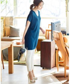 Tiaclasse L 【洗える】さらりと肌離れの良いフレンチスリーブニットチュニック