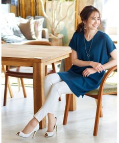 Tiaclasse L 【洗える】さらりと肌離れの良いフレンチスリーブニットチュニック