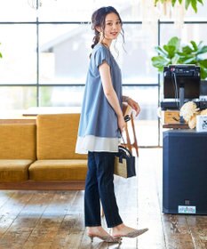 Tiaclasse 【洗える】 異素材を組み合わせたバックシャンカットチュニックブラウス