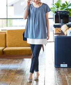 Tiaclasse 【洗える】 異素材を組み合わせたバックシャンカットチュニックブラウス