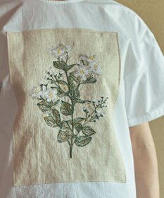 muuc ジャスミン刺繍半袖プルオーバー〈日本製・上質な天然素材・遠州織物〉〈繊細なオリジナル花刺繍〉〈ゆったりフリーサイズ〉〈上品な大人の布帛Tシャツ〉