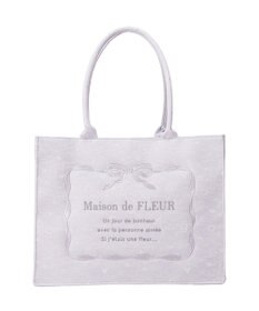 Maison de FLEUR ブルーマニアリボンフレーム刺繍スクエアトート