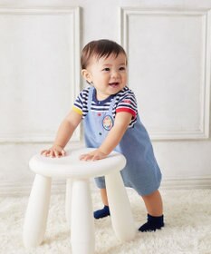 MIKI HOUSE HOT BISCUITS 【70-80cm】 ボーダー オーバーオール風 ショートオール