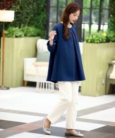 Tiaclasse L 【洗える】フロントタックバックギャザーフレアチュニックブラウス