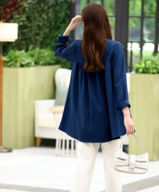 Tiaclasse L 【洗える】フロントタックバックギャザーフレアチュニックブラウス