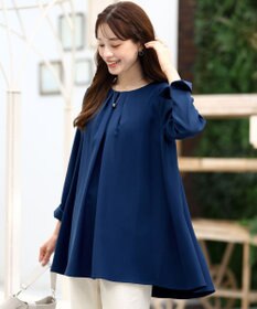 Tiaclasse L 【洗える】フロントタックバックギャザーフレアチュニックブラウス