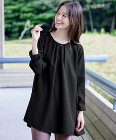 Tiaclasse L 【洗える】フロントタックバックギャザーフレアチュニックブラウス