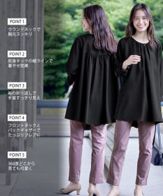 Tiaclasse L 【洗える】フロントタックバックギャザーフレアチュニックブラウス