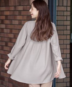 Tiaclasse L 【洗える】フロントタックバックギャザーフレアチュニックブラウス