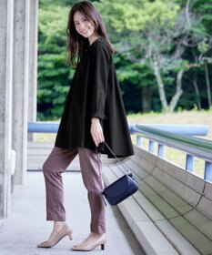 Tiaclasse L 【洗える】フロントタックバックギャザーフレアチュニックブラウス