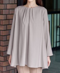 Tiaclasse L 【洗える】フロントタックバックギャザーフレアチュニックブラウス