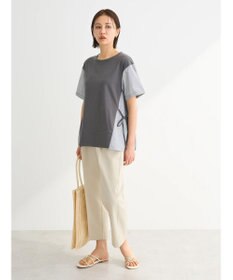 Green Parks 脇リボン５分袖布帛ドッキングプルオーバー