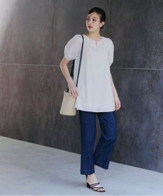 Tiaclasse 【2TYPE/総レース・袖レース】パンチングレースパフスリーブチュニックブラウス