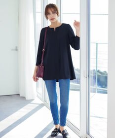 Tiaclasse 【洗える】キーネックバックフレアチュニックブラウス