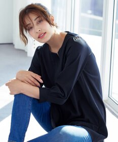 Tiaclasse 【洗える】キーネックバックフレアチュニックブラウス