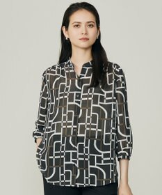 自由区 ジオメトリックレトロプリント ブラウス