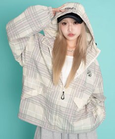 WEGO 【ユニセックス着用ITEM/MLサイズ展開】チェックロゴフードブルゾン