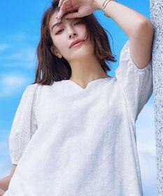 Tiaclasse 【2TYPE/総レース・袖レース】パンチングレースパフスリーブチュニックブラウス