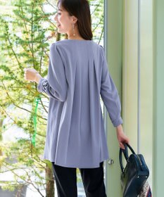 Tiaclasse 【洗える】キーネックバックフレアチュニックブラウス