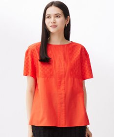自由区 【接触冷感・洗える】エンブロイダリーローン Tブラウス マンダリン