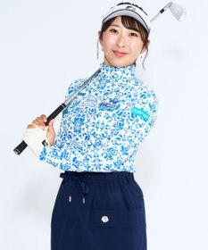 PW CIRCULUS 【吸水速乾 / UV遮蔽率99.5% UVカット / ストレッチ】【WOMEN】DELFT総柄 ロングスリーブモックT ゴルフウェア レディース
