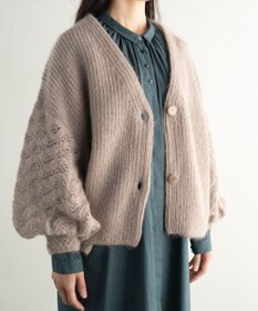 muuc 〈高品質シルク＆アンゴラモヘア〉模様編み ボリューム袖 カーディガン