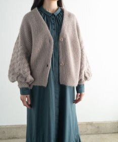muuc 〈高品質シルク＆アンゴラモヘア〉模様編み ボリューム袖 カーディガン