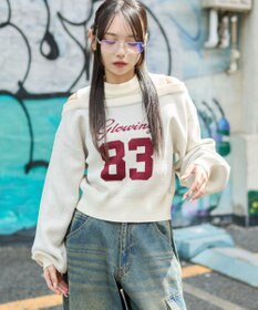 WEGO オープンショルダーナンバリングニット